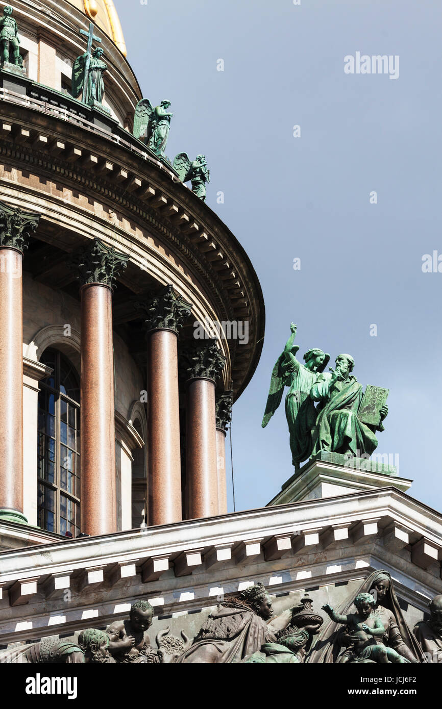 The colonnade southern facade of St. Isaac`s Cathedral with sculpture apostle Matthew and angel Stock Photo